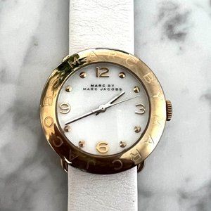 Marc Jacobs Gold and White Leather Watch